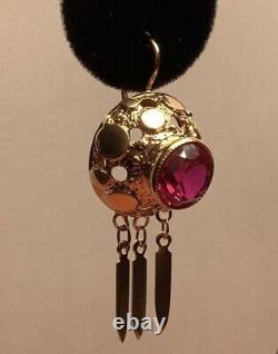 Regal Vintage Soviet Rose Gold Earrings with Ruby 583 14K USSR, Solid Gold
