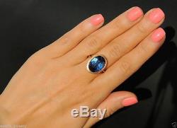 Retro Vintage USSR Russian Solid ROSE Gold 14K Woman's Ring Blue Gemstone