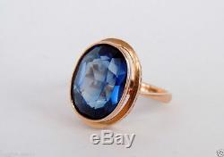 Retro Vintage USSR Russian Solid ROSE Gold 14K Woman's Ring Blue Gemstone