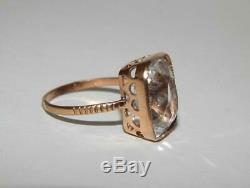 Rock Crystal Ring Vintage Soviet Russian Jewelry Gilt Sterling Silver 875 Size 9