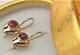Royal Original Vintage Ussr Soviet Russian Solid Rose Gold 583 14k Earrings Ruby