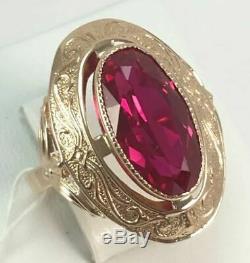 Royal Vintage Unique USSR Russian Soviet Rose Gold Ring Ruby 583 14K Size 6.5