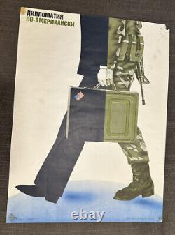 Russian 1986 Soviet USSR Cold War Propaganda Poster Diplomacy American Style Old