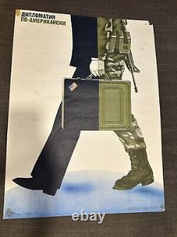 Russian 1986 Soviet USSR Cold War Propaganda Poster Diplomacy American Style Old