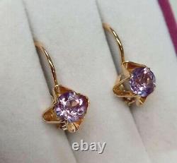 Russian Alexandrite Earrings Solid Rose Gold 583 14 KT Soviet Gold Earrings USSR