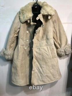 Russian Coat Winter Tulup Leather Shearling Sheepskin Black Bekesha USSR size 58