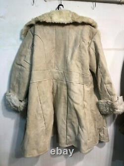 Russian Coat Winter Tulup Leather Shearling Sheepskin Black Bekesha USSR size 58