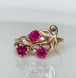 Russian Gold Ring 14K Soviet USSR Jewelry Star Stamp 583 Size 7 Ruby