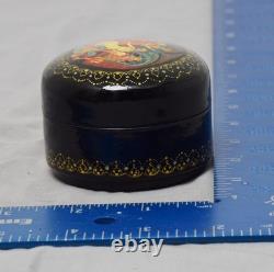 Russian Kholuy (?) Lacquer Box Round Hand Painted Folk Scene USSR Soviet