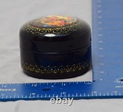 Russian Kholuy (?) Lacquer Box Round Hand Painted Folk Scene USSR Soviet