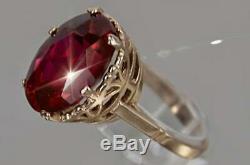 Russian Ruby Rinh Rose Gold 14K USSR Silver Soviet Jewelry Huge Ruby Ring Gift