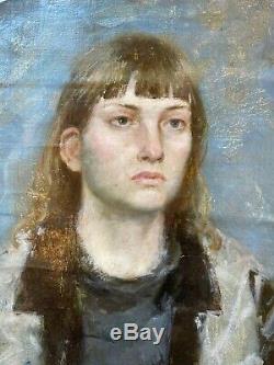Russian Soviet Oil Painting Female portrait realism Canvas