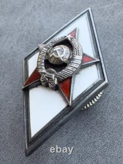 Russian Soviet Silver Rhombus Military Academy USSR original enamel badge Rare