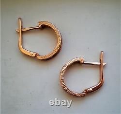 Russian Soviet USSR 14K 585 Rose Pink Gold Hoop Filigree Pierced Earrings