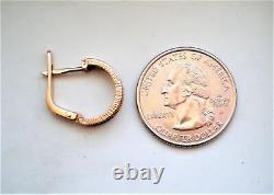 Russian Soviet USSR 14K 585 Rose Pink Gold Hoop Filigree Pierced Earrings