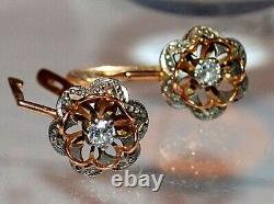 Russian Soviet USSR 18K Gold Platinum Natural Diamond Ring and Earrings Set
