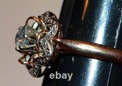 Russian Soviet USSR 18K Gold Platinum Natural Diamond Ring and Earrings Set