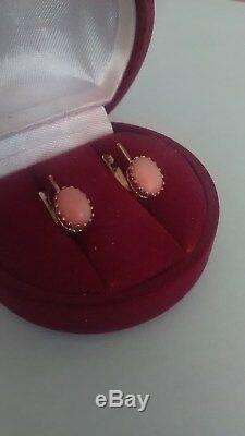Russian/ Soviet /USSR 585° 14 ct Gold Coral Earrings