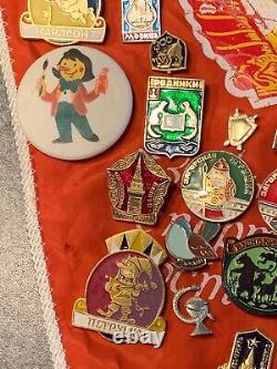 Russian Soviet USSR 58 Pins On Pennant Sports Military Political Cities Lenin