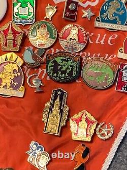 Russian Soviet USSR 58 Pins On Pennant Sports Military Political Cities Lenin