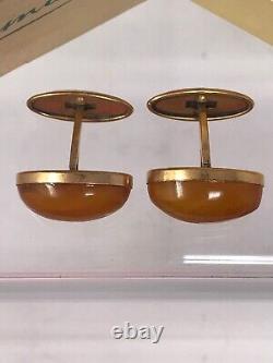 Russian Soviet USSR Genuine Baltic Amber Oval Cufflinks Set Russia