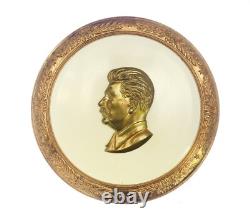 Russian Soviet Ussr Plate Stalin Brass Enamel Wall Plaque (9920)