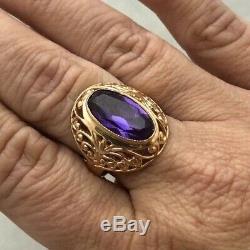 Russian Soviet Ussr Vintage Estate 14k 583 Rose Gold Amethyst Simulant Ring