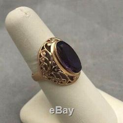 Russian Soviet Ussr Vintage Estate 14k 583 Rose Gold Amethyst Simulant Ring