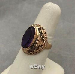 Russian Soviet Ussr Vintage Estate 14k 583 Rose Gold Amethyst Simulant Ring