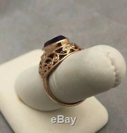 Russian Soviet Ussr Vintage Estate 14k 583 Rose Gold Amethyst Simulant Ring