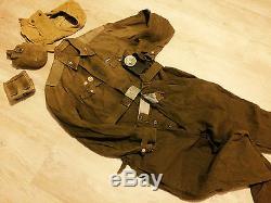 Russian Soviet uniform jacket (L) + hat + belt +bag +flashlight style WW-2
