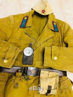 Russian Soviet uniform jacket (L) + hat + belt +bag + flashlight style WW-2