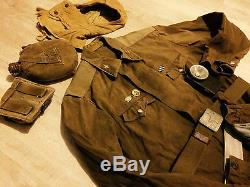 Russian Soviet uniform jacket (L) + hat + belt +bag +flashlight style WW-2