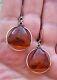 Russian Ussr 14k 583 Yellow Gold Carved Baltic Honey Amber Dangle Drop Earrings