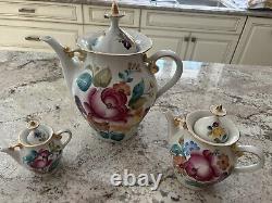 Russian USSR Vintage Porcelain Soviet Floral Teapot Set of 3 Large One 30 cm