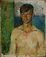 Russian Ukrainian Soviet Oil Painting Fauvism Realism Portrait Nude Young Man