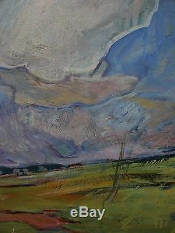 Russian Ukrainian Soviet Oil Painting Landscape impressionism clouds sun wind