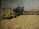 Russian Ukrainian Soviet Oil Painting Landscape Realism Harvester Cornfield 50s
