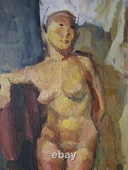 Russian Ukrainian Soviet Oil Painting female figure nude girl realism