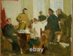 Russian Ukrainian Soviet Oil Painting genre meeting realism sketch 1950s