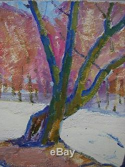 Russian Ukrainian Soviet Oil Painting impressionism Landscape winter trees