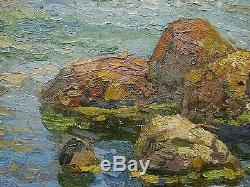 Russian Ukrainian Soviet Oil Painting impressionism Seascape cliff mooring