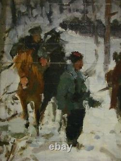 Russian Ukrainian Soviet Oil Painting impressionism guerrillas soldier WW2