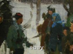Russian Ukrainian Soviet Oil Painting impressionism guerrillas soldier WW2