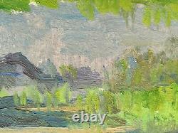 Russian Ukrainian Soviet Oil Painting impressionism landscape river meadow