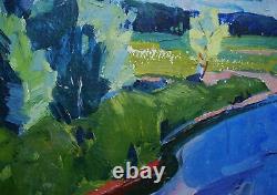 Russian Ukrainian Soviet Oil Painting impressionism landscape rivulet field