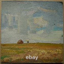 Russian Ukrainian Soviet Oil Painting impressionism landscape sky summer rain