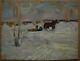 Russian Ukrainian Soviet Oil Painting Impressionism Landscape Snow Winter Horse