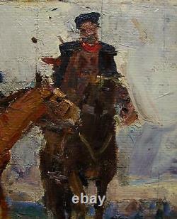 Russian Ukrainian Soviet Oil Painting impressionism rider horse Red Army man