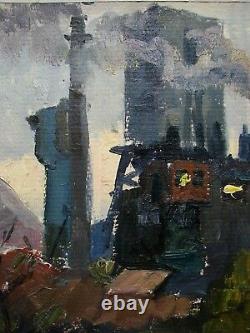Russian Ukrainian Soviet Oil Painting industrial landscape factory realism